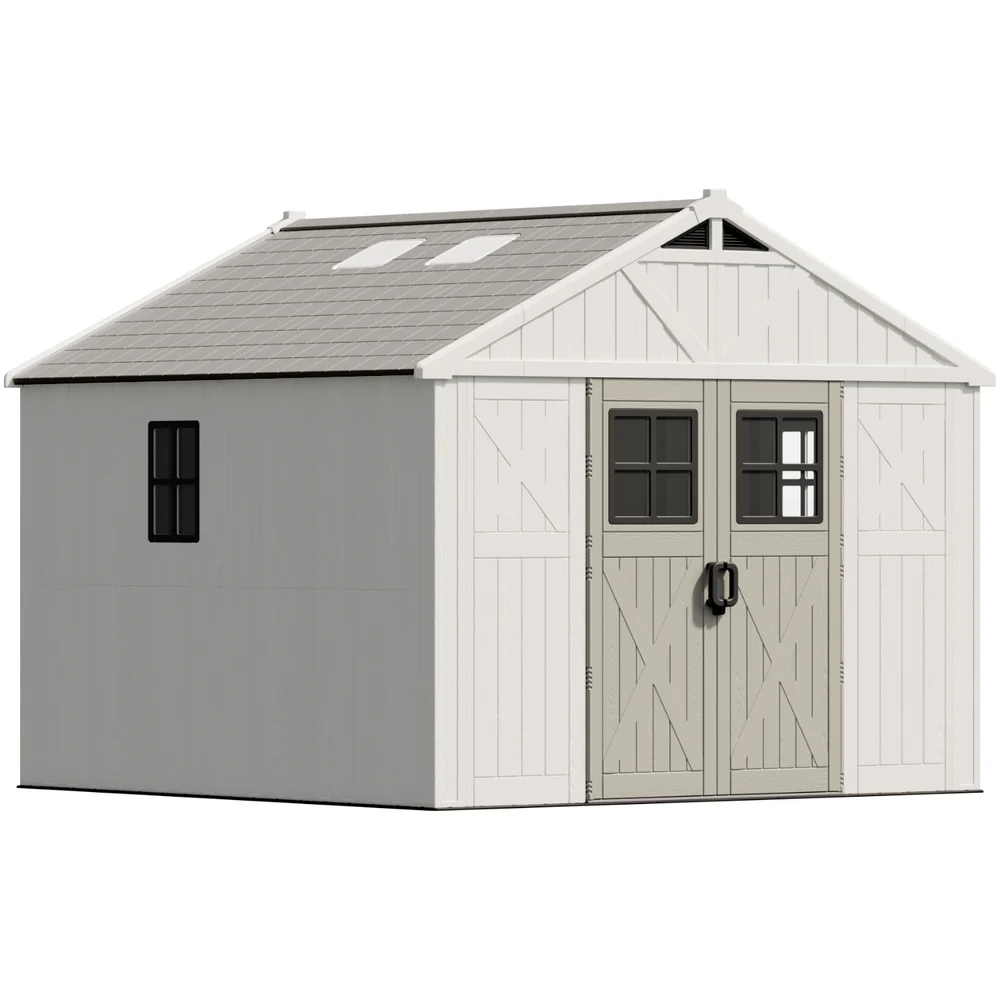 Patiowell 10x14 ft Kick-it Plastic Storage Shed with Skylight & Windows