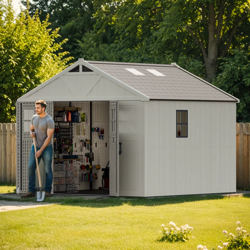 Patiowell 10x14 ft Kick-it Plastic Storage Shed with Skylight & Windows - Image 2