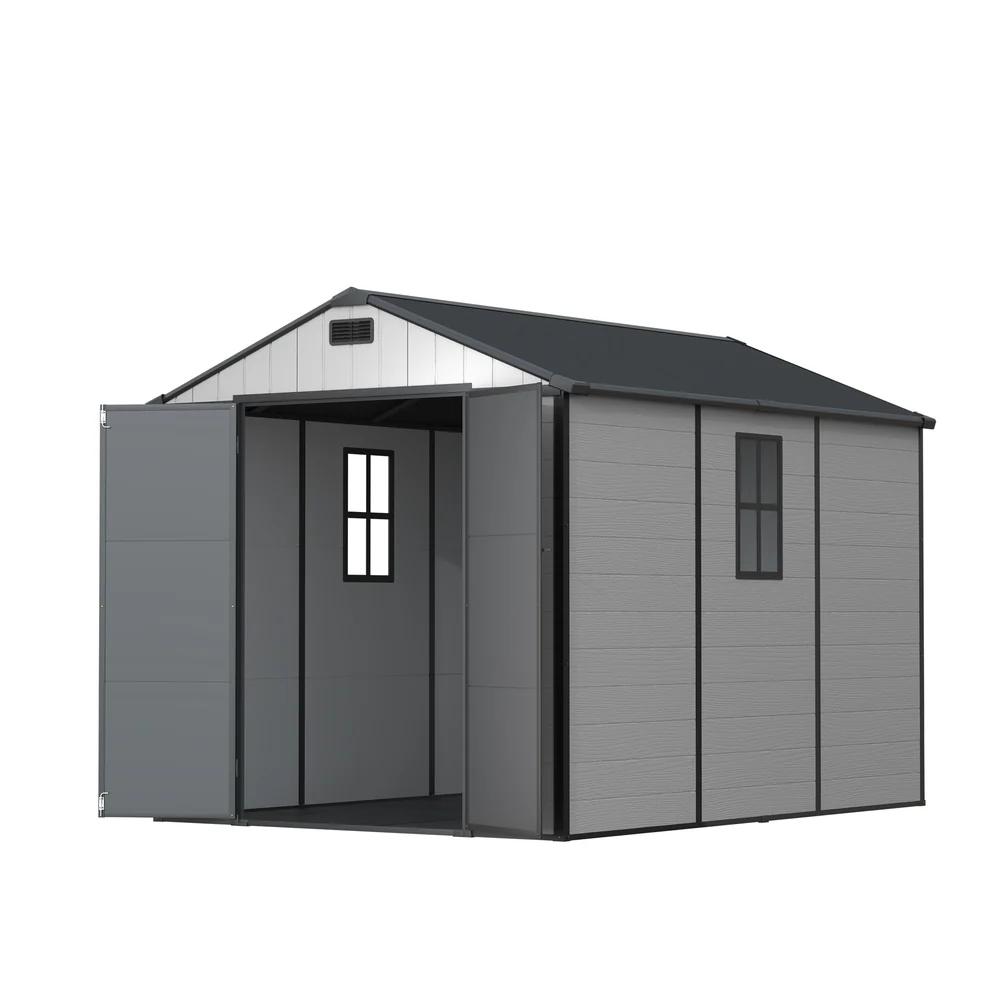 Patiowell 8x10 Plastic Storage Shed with Window and Lockable Door, Gray