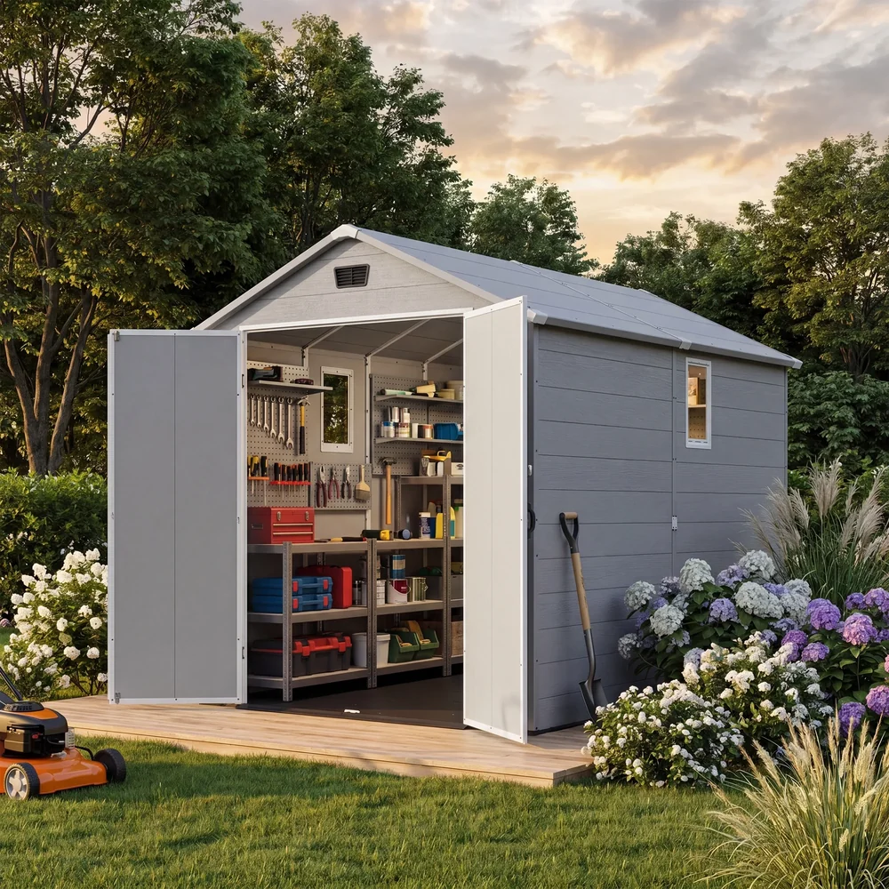 Patiowell 6x10 ft Plastic Shed with Vent, Window & Sloped Roof, Gray - Image 2