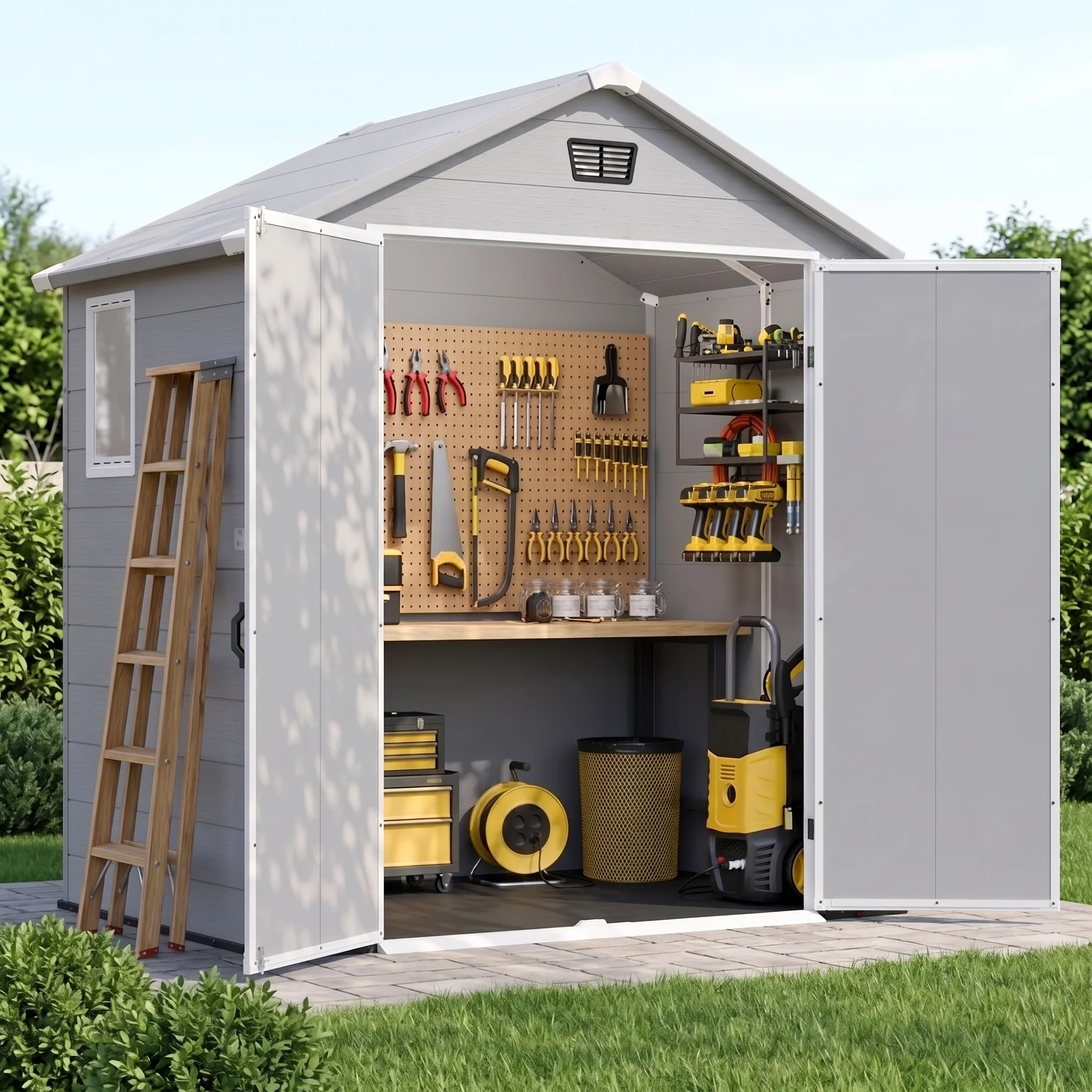 Patiowell 6x4 Plastic Shed with Window, Vent & Sloped Roof, Gray - Image 2