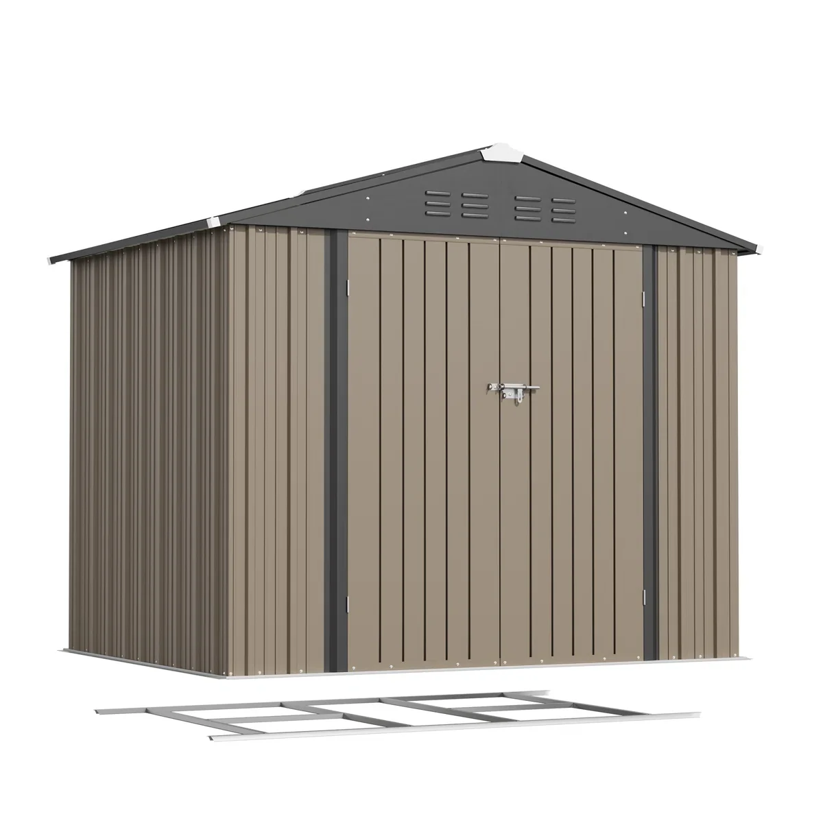Patiowell 8x6 Metal Shed with Floor Frame, Brown