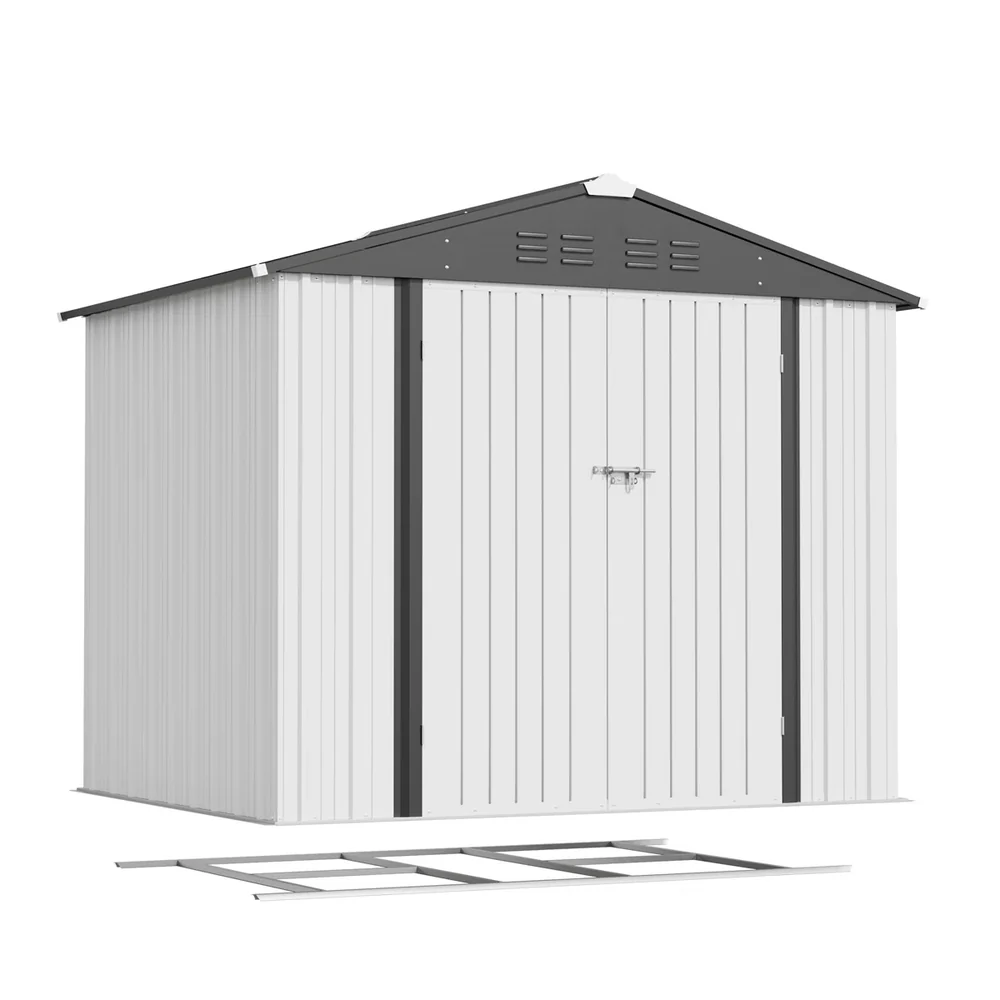 Patiowell 8x6 Metal Shed with Floor Frame, White