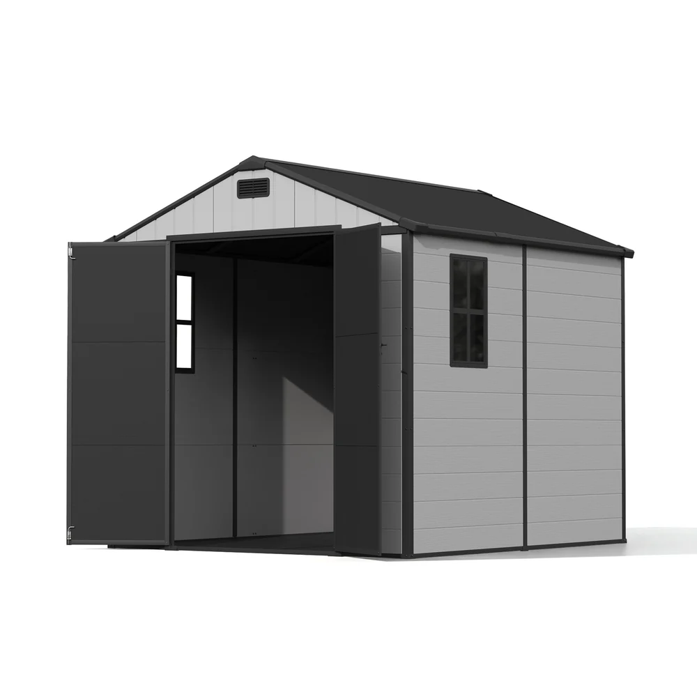Patiowell 8x8 Plastic Storage Shed with Window and Lockable Door, Gray