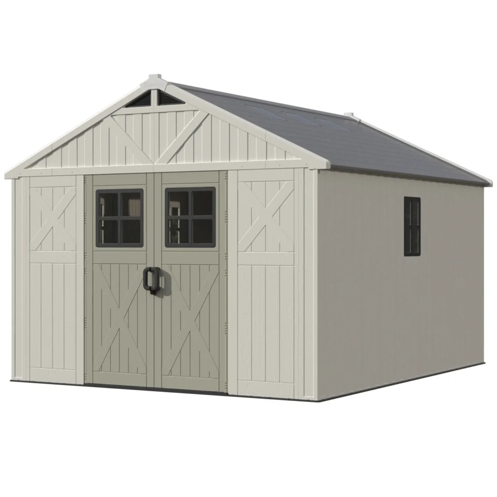 Patiowell 10x12ft Plastic Storage Shed with Skylight, Lockable Door & Windows