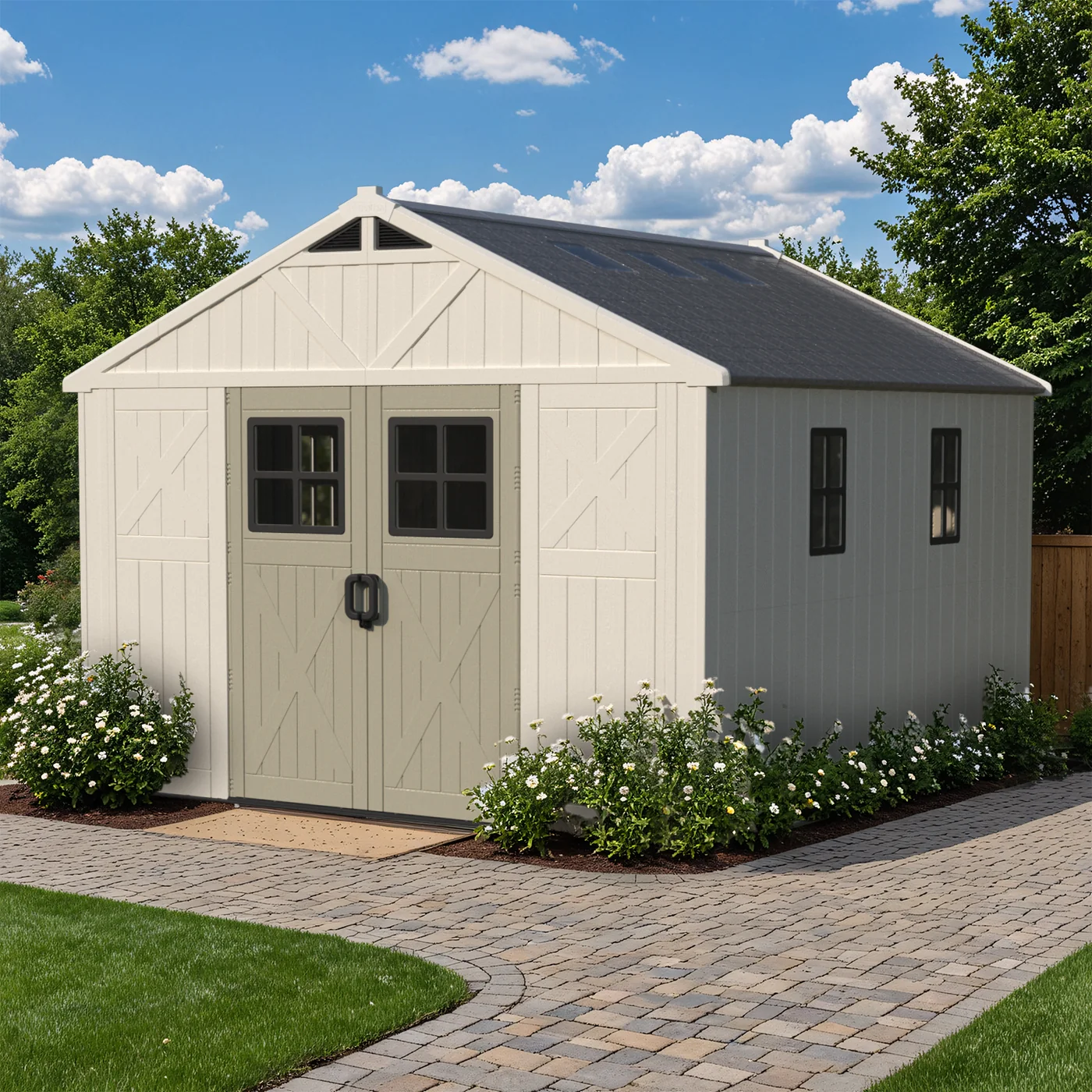 Patiowell 10x12ft Plastic Storage Shed with Skylight, Lockable Door & Windows - Image 2