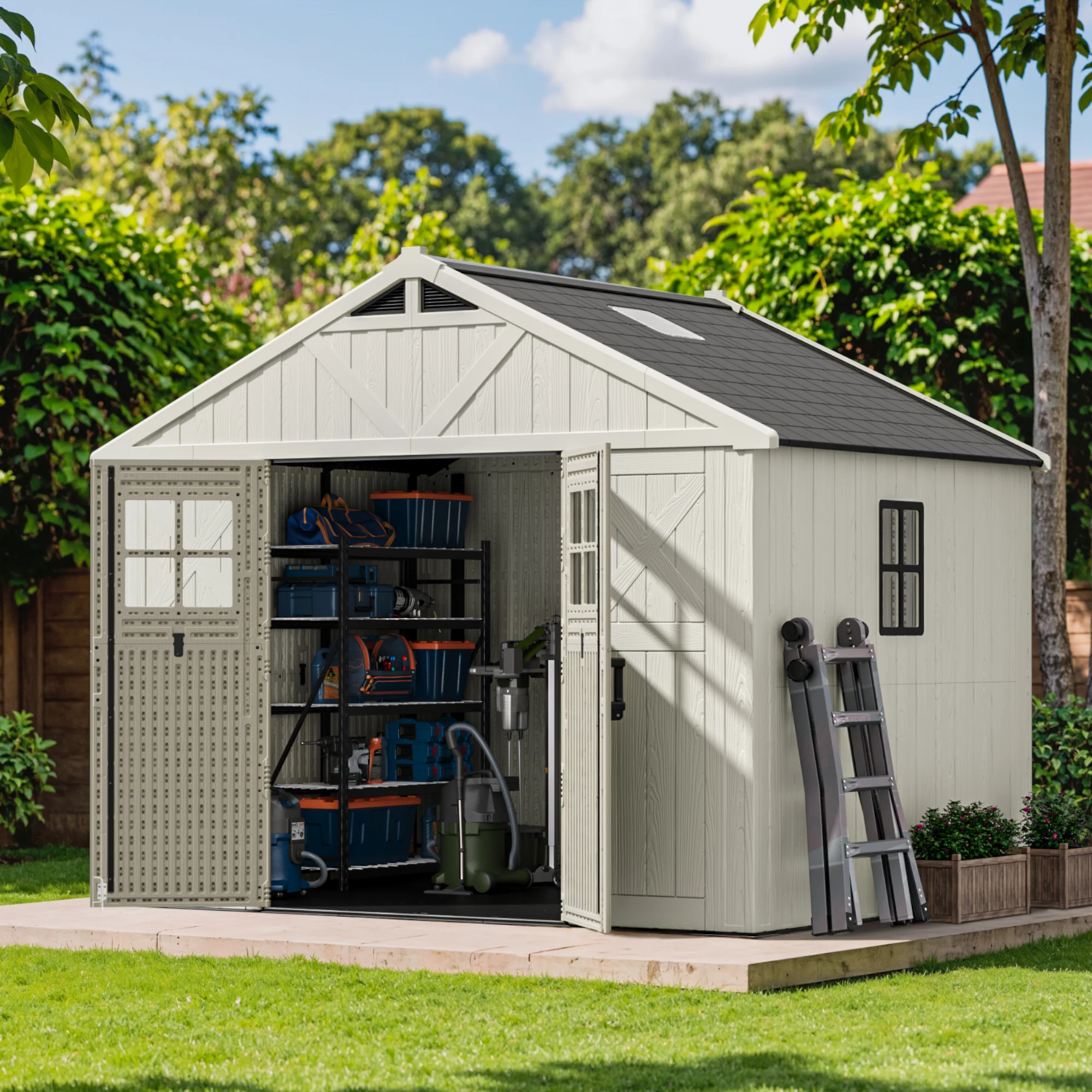 Patiowell 10x8 FT Kick-it Plastic Storage Shed with Skylight & Windows - Image 2