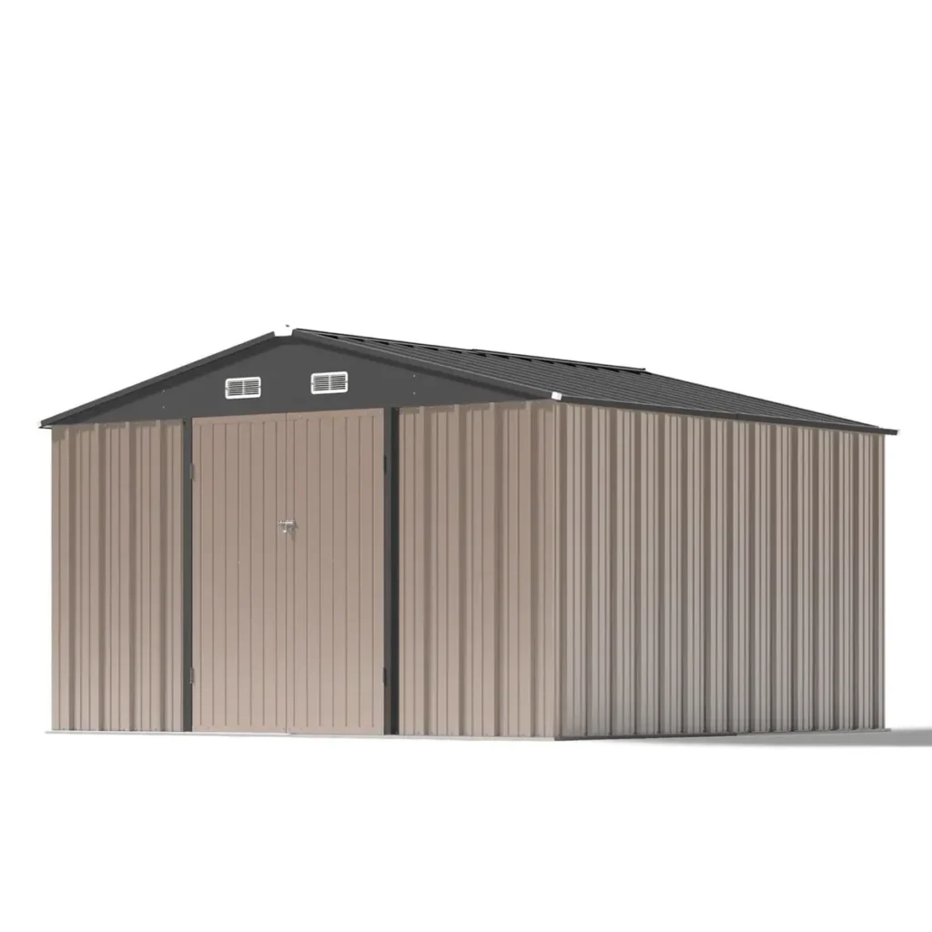 Patiowell 10x10 Metal Storage Shed with Weather-Resistance, Brown