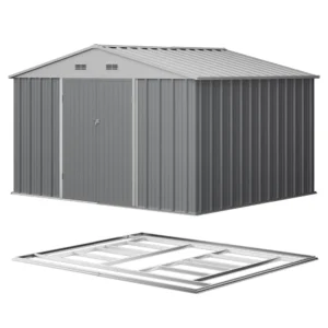 Patiowell 10x8 Metal Shed with Floor, Gray