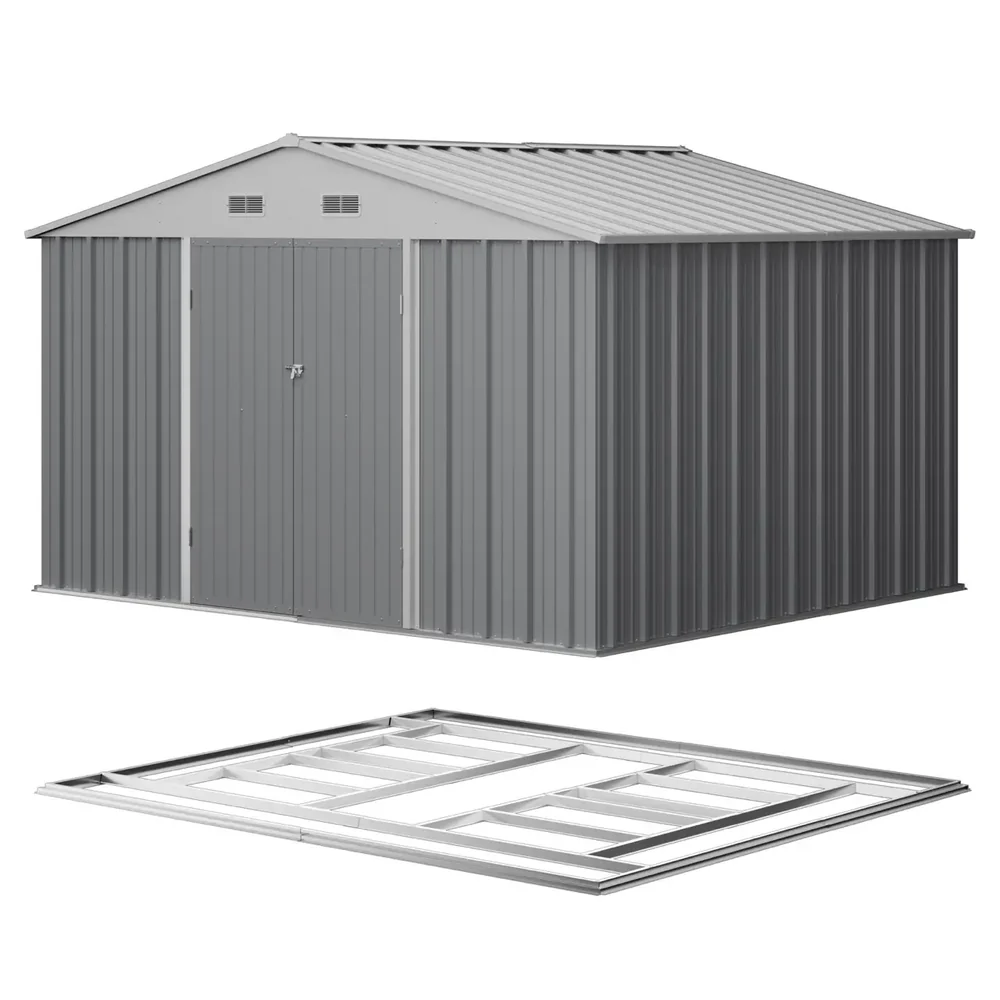Patiowell 10x8 Metal Shed with Floor, Gray