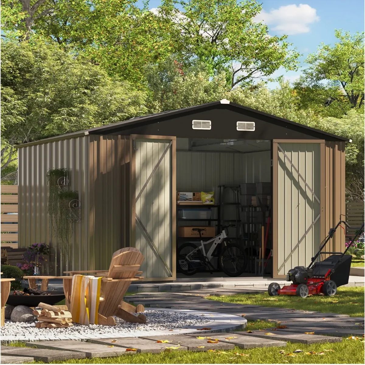 Patiowell 10x8 Metal Shed with Weather Resistance, Brown - Image 2