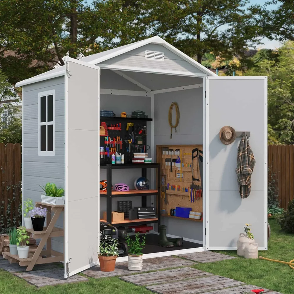 Patiowell 6x4 Plastic Storage Shed with Floor, Gray - Image 2