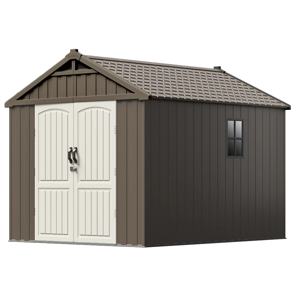 Kick-it 8x10 Plastic Storage Shed with Floor, Brown