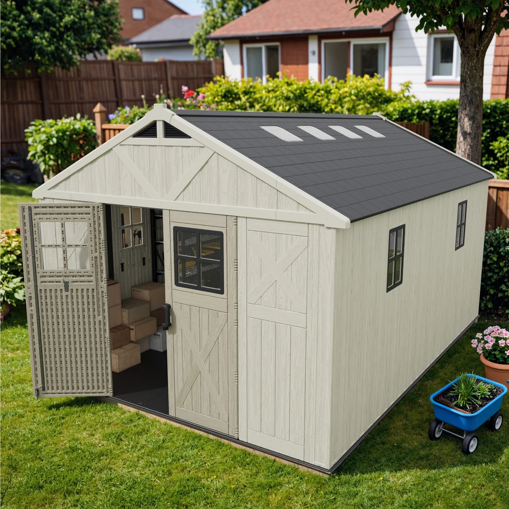Patiowell 10x14 ft Kick-it Plastic Storage Shed with Skylight & Windows - Image 2