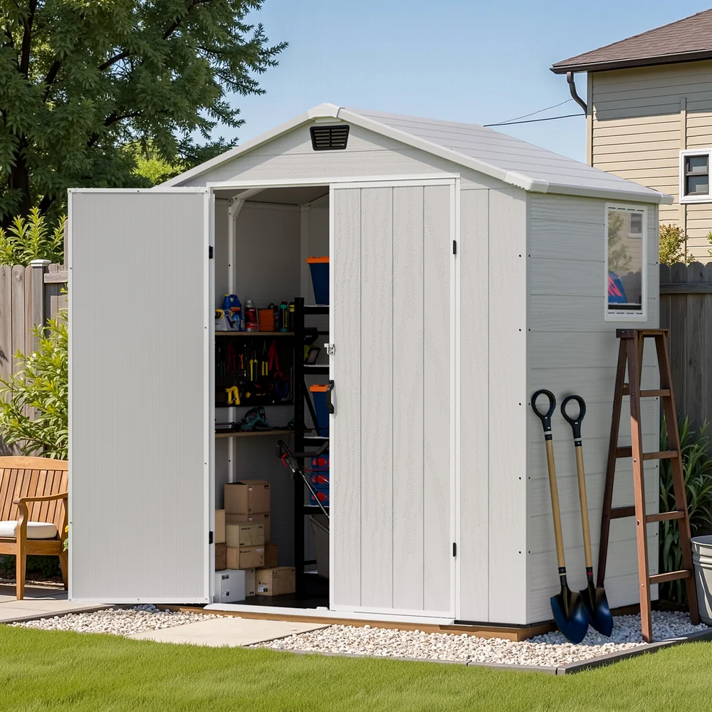 Patiowell 6x4 Plastic Shed with Window & Vent, Gray - Image 2